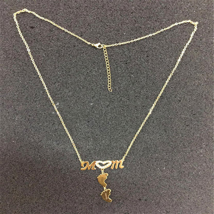 Personalized Inlay MOM Necklace with Baby Feet Name Necklace Pendant Custom Necklace Zirconia Necklaces